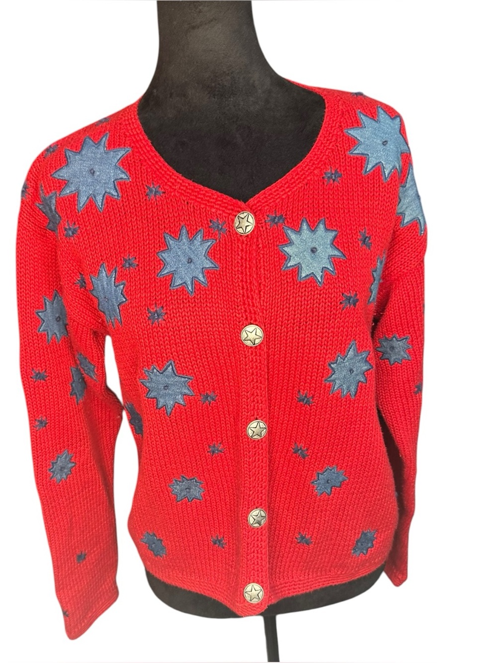 Vintage The Last Best Place Cardigan S Red Starburst Applique Western Sweater